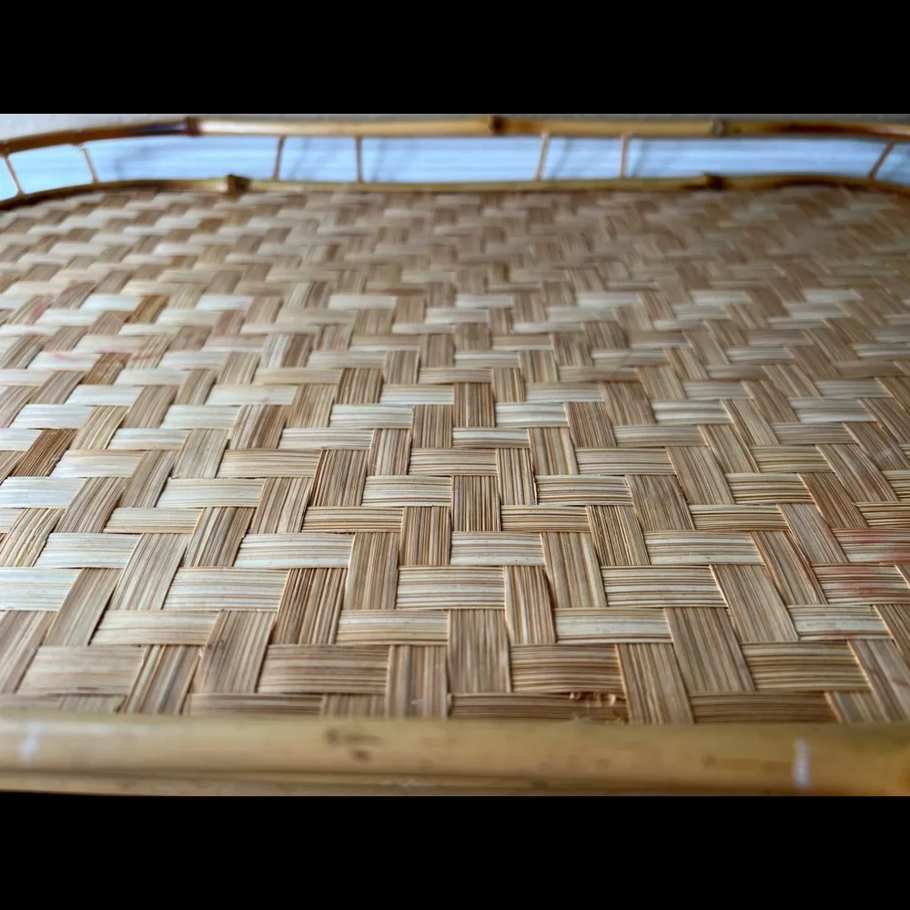 Vintage Wicker and Bamboo Tray / Platter, Coffee table Decor, Housewarming, Serv